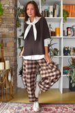 Nora Brushed Cotton Gingham Classic Barrel Pant Coffee Bean